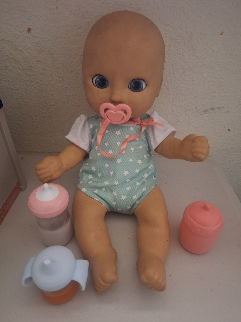 Plush Baby Doll with Mint Star Outfit and Pink Accessories